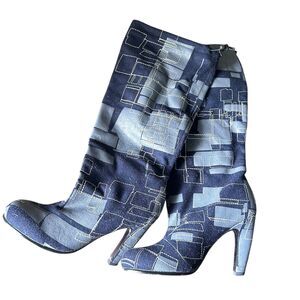 UNITED NUDE‎ Wool Patterned Heeled Boots Navy NWOT Sz 38
